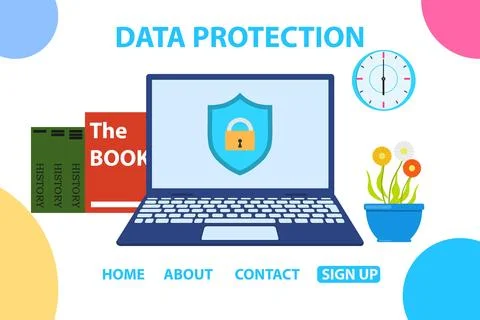 Data protection banner vector website template landing page flat design 스톡 일러스트