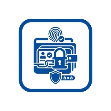 Data protection blue icon with fingerprint and padlock for secure access sy.. Stock Illustration