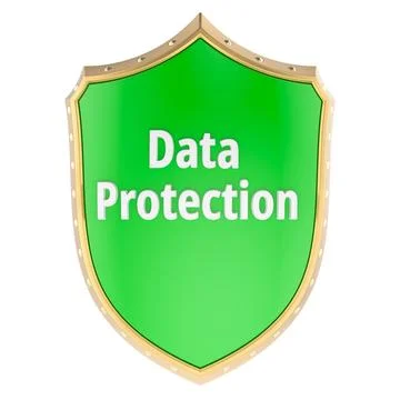 Data Protection. Blue shield with text. 3D rendering Illustrazione stock
