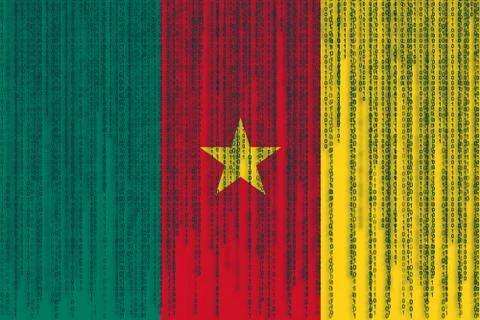 Data protection Cameroon flag. Cameroon flag with binary code. Stock Photos