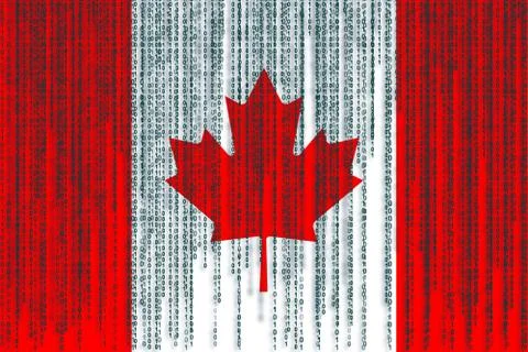 Data protection Canada flag. Canada flag with binary code. Illustrazione stock