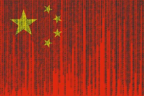 Data protection China flag. Chines flag with binary code. Stock Illustration