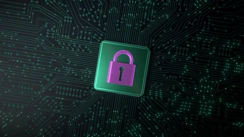Data protection, circuit board with processor to lock data, encryption, safety. Stock Footage 335475736