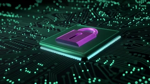 Data protection, circuit board with processor to lock data, encryption, safety. Vidéo 335475739