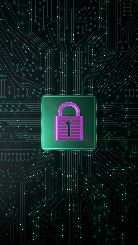 Data protection, circuit board with processor to lock data, encryption, safety. Stock Footage 335475743