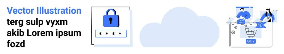 Data protection, cloud security, online transactions, e-commerce, digital saf Stock Illustration