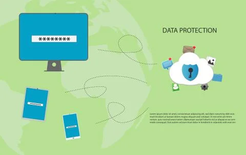 Data Protection Cloud System Technology Vector Background 스톡 일러스트