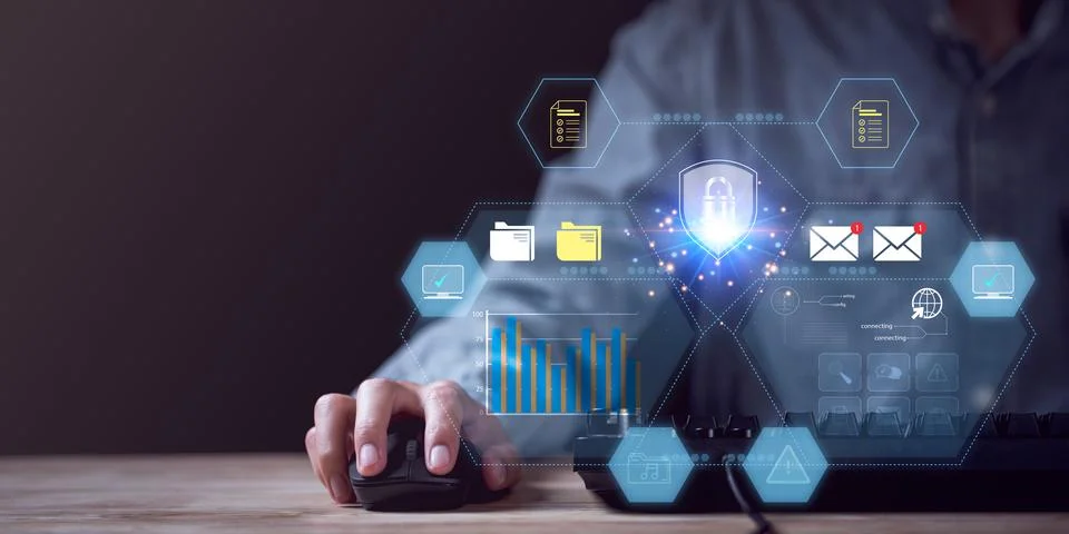 Data protection concept and secure internet security access ,cyber security.. Foto stock