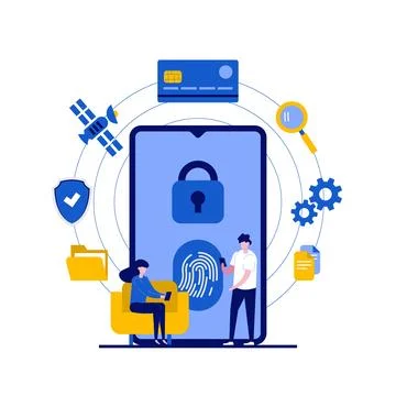Data protection concept with character. Fingerprint security, biometrics fo.. Stock Illustration