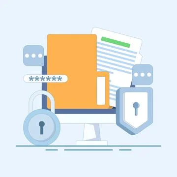 Data protection concept, Documents protected by password encryption technology. Stock Illustration