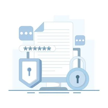 Data protection concept, Documents protected by password encryption technology. Illustrazione stock