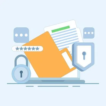 Data protection concept, Documents protected by password encryption technology. Stock Illustration