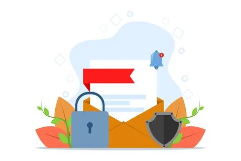 Data protection concept. Email is protected by lock, key and shield. Stock Illustration