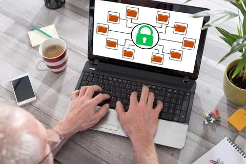 Data protection concept on a laptop screen Stock-Fotos