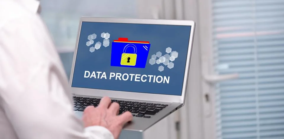 Data protection concept on a laptop screen Stock Photos