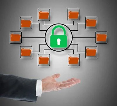 Data protection concept levitating above a hand Stock Photos
