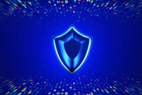Data protection concept. Shield on a digital background. 3d render. Stock Illustration