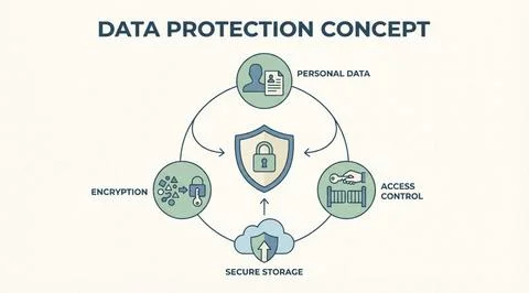 Data protection concept showing security, storage, and access control Stock Illustration
