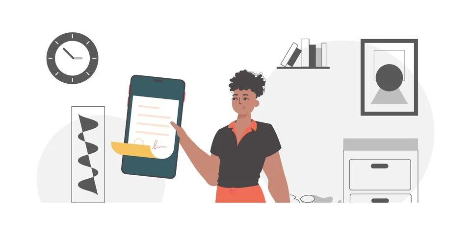 Data protection concept. Smart contract. The guy is holding a contract in h.. Illustrazione stock