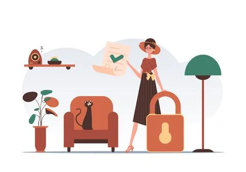 Data protection concept. Smart contract. The girl is holding a contract or .. Stock Illustration