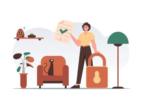 Data protection concept. Smart contract. The man is holding a document. Tre.. Stock Illustration