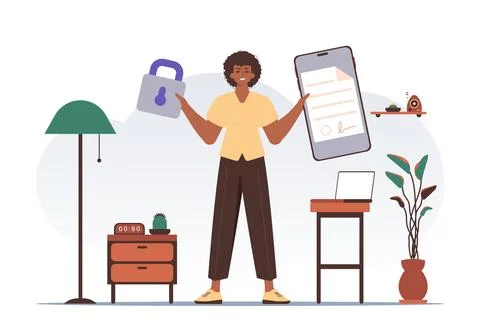 Data protection concept. Smart contract. A man is holding a contract or doc.. Stock Illustration