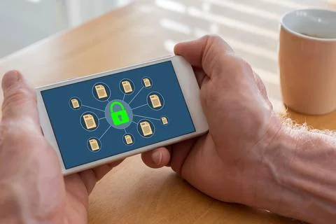 Data protection concept on a smartphone 스톡 사진