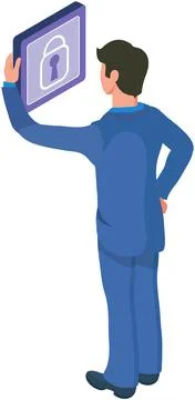 Data protection concept, software access data as confidential. Man stands Stockillustratie