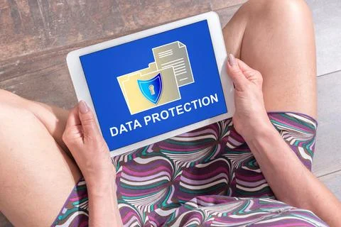 Data protection concept on a tablet 스톡 사진