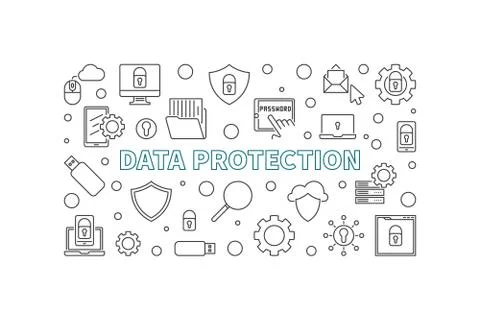 Data Protection concept vector outline horizontal illustration Illustrazione stock