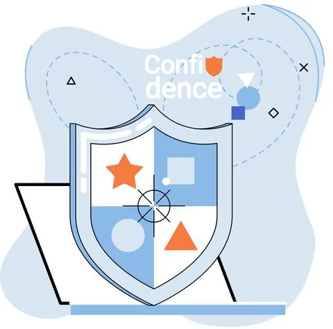 Data protection, confidence. Modern flat graphic elements. Shield as computer Stock Illustration