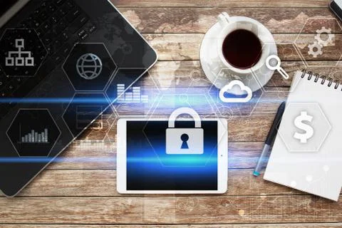 Data protection, Cyber security, information safety and encryption. Stock Photos