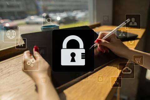 Data protection, Cyber security, information safety and encryption. Fotos Stock