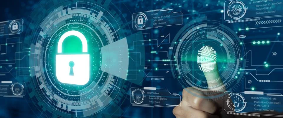 Data protection Cyber Security Privacy with Fingerprint identification access Stock Illustration