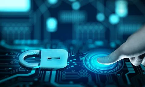 Data protection Cyber Security Privacy with Fingerprint identification access Stock Photos