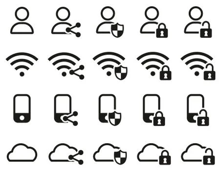 Data Protection &amp; Data Security Icons Black &amp; White Set Big イラスト素材