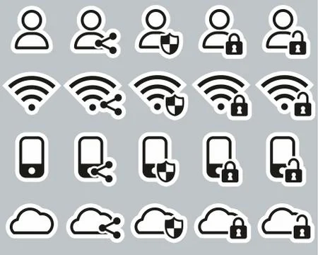 Data Protection &amp; Data Security Icons Black &amp; White Sticker Set Big Stockillustratie