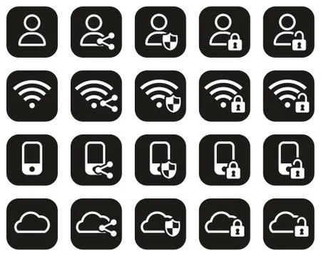 Data Protection &amp; Data Security Icons White On Black Flat Design Set Big Stock Illustration