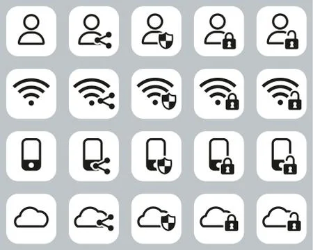 Data Protection &amp; Data Security Icons Black &amp; White Flat Design Set Big 库存插图