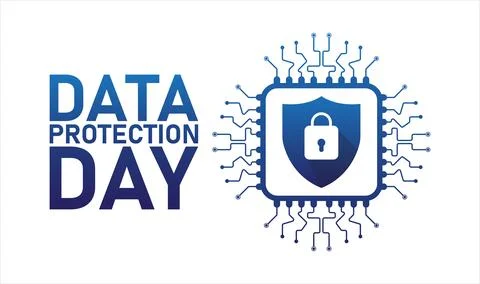 Data Protection Day Graphic  Cybersecurity Shield and Microchip Icon for Di.. Illustration