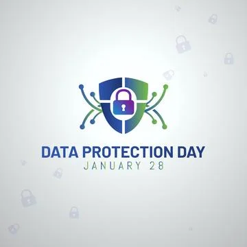 Data Protection Day Shield with Padlock and Network Nodes Stock Illustration
