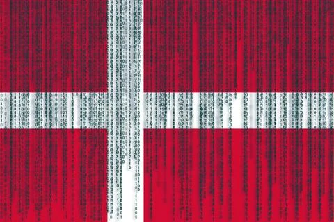 Data protection Denmark flag. Denmark flag with binary code. 스톡 일러스트