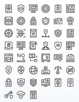 Data Protection Design Vector Icons featuring 45 Pixel Aligned Bold Line Styl 스톡 일러스트
