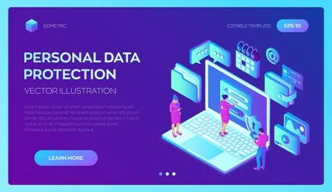 Data protection. Desktop pc with authorization form on screen, personal data  Stock Illustration