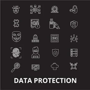 Data protection editable line icons vector set on black background. Data Stock Illustration