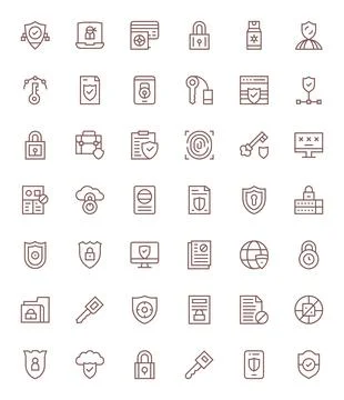 Data Protection Essential Vector Set including 42 PIXEL Perfect Regular Lin.. Stock Illustration