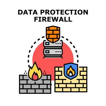 Data protection firewall concept securing network server Stock Illustration