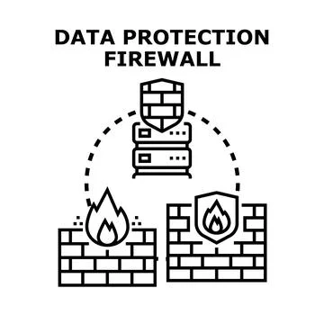 Data protection firewall concept securing network server イラスト素材