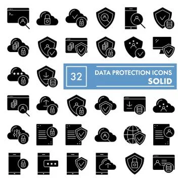 Data protection glyph icon set, computer safety symbols collection, vector 스톡 일러스트