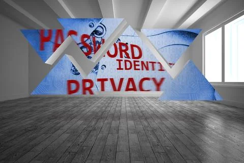 Data protection graphic on abstract screen in room Illustrazione stock
